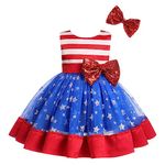Baby Girl Summer Party Dress 1st First Birthday Cake Smash Outfit USA Flag Toddler Kids One Year Old Evening Wedding Pageant Sleeveless Princess Tulle A-line Knee Length Dress Red Star Striped 12-18M