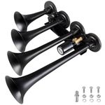 BANHAO Truck Air Horn 4 Trumpet Horns Train Horn Kit for Truck 12/24V 180 dB Super Loud Air Horns Suitable for Pickup Motorhome SUV Truck Train Boat(Parallel 4-Trumpet Black 12/24V)
