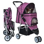 Dog Stroller for Small Dogs,3 Wheels Pet Stroller Strolling Cart Folding Pet Gear Lightweight Waterproof with Storage Basket for Puppy Small Medium Dogs Cats for Travel (Purple)