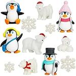 BELLE VOUS 12 Pack of Christmas Miniature Ornament Figurines - Mini Resin Xmas Figures for DIY Crafts, Fairy Garden Dollhouse & Christmas Tree Decoration - Includes Snowmen, Penguins and Snowflakes