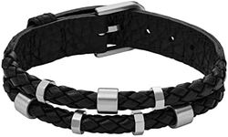 Fossil Men's Stainless Steel & Leather Black Multi Braided Leather Bracelet, Color: Black (Model: JF04473040)