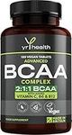 Vegan BCAA Tablets 1500mg - 2:1:1 BCAAs Branch Chain Amino Acids L-Leucine, L-Isoleucine, L-Valine with Vitamin B6, C & B12-180 Tablets not Capsules - Made in The UK by YrHealth