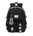 Teecho Girl Backpack for School Cute Backpack for Women College Bookbag Fit for 15.6 Inches Laptop, Black, Large, Modern