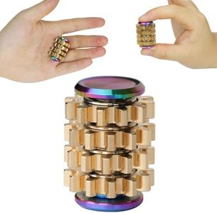 FREELOVE Chain Gear Little Ouchies Pain Fidget Spinner, Mini Small Stim Spiky Grippie, Metal Roller Stress Relief Massager, Quiet Spin Fidget Toys for Adults (4-Gears, Rainbow)