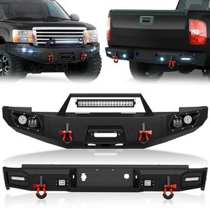 YZONA Off-Road Front and Rear Bumper Compatible for 2007-2013 GMC Sierra 1500 Pickup Truck Bumper w/LED Lights, License Plate Bracket, Winch Plate, Paintable Armor, Sensor Holes & D-rings, Black
