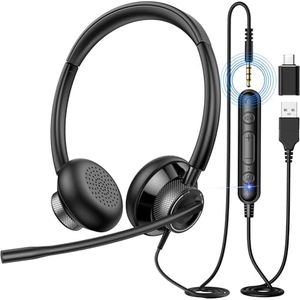 USB Headset New bee with Microphone Flexible for L/R Side Super Lightweight Computer Headset in-line Mute Wired Office Headset for PC, Laptop, Skype, Zoom, Call Center, Meetings, Webinar, Home