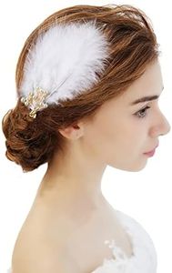 MWOOT 2 Pièces Pince Cheveux Plume Blanche, Pince Cheveux Plumes Faite Main,Feather Pearl Hair Clip,Coiffe Barrettes Élégantes pour Femmes Filles Mariage Halloween Danse Spectacle Tea Party Décoration