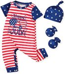 HINTINA Newborn Baby Boy Romper Coming Home Outfits Letter Printed Jumpsuit Hat Glove Outfits, American Flag, Newborn