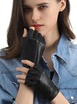 GSG Women's Motorcycle Driving Gloves Fingerless Leather Gloves Unlined Half Finger Black Medium