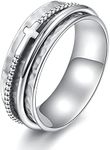 Cross Spinner Ring for Women - 925 Sterling Silver Spinningr Rings Fidget Rings Band Wide Hammered (Silver, 7)