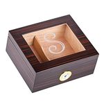 Personalized Cigar Humidor, Premium Engraved Wooden Cigar Box with Humidifier Holds Up to 56 Cigars, Tempered Glass Top Cedar Wood with Hygrometer & Divider Mens Gift