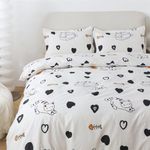 lishjekee Cute Cats Duvet Cover Queen for Girls Kids Kawaii Cat Comforter Cover White Kitten Heart Bedding Set 3Pieces Cute Animal Quilt Cover with Zipper Closure and Ties, 2 Pillowcases No Comforter