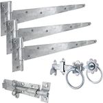 IRONTITE® Galvanised Gate Latch Kit with 450mm (18") T Hinges and Brenton Bolt. Garden Gate Kit Includes Garden Gate Hinges for Wooden Gates, Brenton Garden Gate Bolt, and Ring Gate Latch.