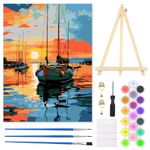 HEIBAGO Paint by Numbers Adult Kit, 30x40cm Framed Canvas&Wooden Easel, DIY Acrylic Paint by Numbers Kits for Adults Beginner, Sea Sailing Boats Drawing Arts and Crafts for Home Wall Decor