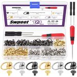 Swpeet 123Pcs 3 Colors 8mm - 3/10Inch Screwback Round Head Rivet with O Pull Ring Studs and Screwdriver with Awl Kit, DIY Leather Craft Rivets Metal Rivet Studs, for Purse Wallet