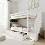 Max & Lily Twin Bunk Bed with Staircase and Storage Drawers, Underbed, White