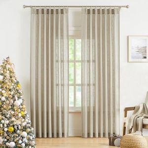 WEST LAKE Oatmeal Tan Semi Sheer Window Curtain Panels 72 Inch,Bailey Pinch Pleated Linen Textured Drapes for Bedroom Living Room,Modern Light Filtering Window Treatment with Privacy,40" Wx72 Lx2