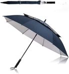 Luxury 60 inch Large Oversized, UV Protection Double Vented Canopy Golf Umbrella | 100% Waterproof, Windproof, Sun-proof | Automatic Open, Extra Strong Reinforced Fibreglass Frame | Men Women Ladies & Gents | Navy