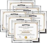 Hoikwo 8.5x11 Picture Frames, 6 Packs Silver Glass Certificate Frames for Document Diploma Award, Only for Tabletop Display Vertically or Horizontally