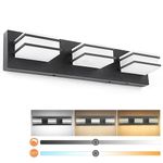 3 Color Temperature Dimmable Bathroom Light Fixtures Over Mirror LED Black 3 Light Bathroom Vanity Light Fixtures Acrylic Stainless Steel Square Shade Vanity Lights for Bathroom, ETL Certificated