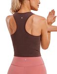 CRZ YOGA Women's Longline Ribbed Crop Tank Top Padded Wireless Racer Back Sports Bra Yoga Vest Tops with Built in Bra Taupe 12