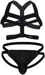 SDGTMJSY Men'S Bikini Panties Sexy Elastic Body Chest Harness Jockstrap Lingerie Set Shoulder Chest Belt With G String, Black, XX-Large