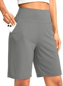 Women's Bermuda Long Shorts with Pockets High Waisted Knee Length Shorts for Women Walking Athletic Workout(Light Grey,S)