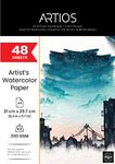 ARTIOS Artists' Watercolor Paper A4 300 GSM - 100% Cotton, Cold-Pressed, Acid-Free, Handmade Water Colour Papers for Watercolour, Acrylic, Gouache, Ink & Mixed Media, 48 Sheets