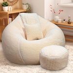 Comfy 5XL Bean Bag with Beans Filled - Imported Premium Fur Bean Bag Sofa : with Free Cushion and Footrest - Furry Fusion Softness and Luxurious Comfort (Matching Color : Soft Fur, Cream)