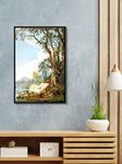 999STORE floating frame river with tree nature vertical painting for wall (Canvas_Black Frame_16X24 Inches) Black059