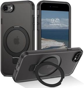 BENTOBEN Funda Magnética para iPhone SE, iPhone 8 Funda, iPhone 7 Funda[Compatible con MagSafe] Carga Inalámbrica con Anillo Soporte Invisible Carcasa Protección de Cámara Case Translúcido Mate -Negro