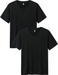 LAPASA 2 Pack Men's Vests - Super Soft and TAG Free - Micro Modal Undershirts Short Sleeve T-Shirt, XL, Black(v-neck)