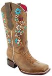 Soto Boots Women's Daisy Floral Embroidery Square Toe Cowgirl Boots M9001, Mezquite, 7