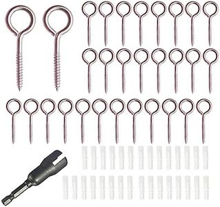 Wexecon 30 Pieces Stainless Steel Ceiling Hooks Screw Eye Bolt, Eye Screws for Hanging Christmas Lights Outdoor Christmas Thanksgiving Decorations Indoor Wood Securing Cables Wires(Silver,1.96")