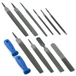 NEIKO 00109A Metal File and Rasp Set | 12 Piece, 10, 8, and 6 Inch Extra Slim Flat, Half, Mill, and Round Files Set | Non Slip PVC Handle, Wood File | Heat Treated Carbon Steel Two Way File