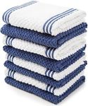 Kitchen Towels Dishcloths 100% Cotton, Set of 8, Dark Blue and White Dish Cloth Towels, Tea Towels, Reusable and Absorbent Cleaning Cloths, Oeko-Tex Cotton, 12 in x 12 in