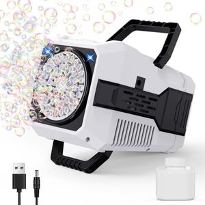 Machine à Bulles, Machine à Bulles Automatique pour Enfants 10000+ Bulles par Minute, Machine à Bulles Portable Rechargeable avec 6 Grands Trous/2 Solutions pour extérieur Mariage fête