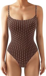 SUUKSESS Women Sexy Square Neck Thong Bodysuit Sleeveless Backless Cami Body Suits Top (Brown Polka Dots, M)