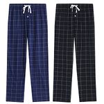 Vulcanodon Mens Cotton Pajama Pants-2pack, Lightweight Sleep Pants for Men, Z01 Navy-plaid/Black-plaid, Large