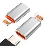 MoKo USB C to Lightning Adapter, 2 Pack USB C Female to Lightning Male Adapter Supports 27W PD Fast Charging Data Transfer for iPhone 14/13/12/11/XS/XR/SE, iPad/iPod/AirPods, Not for Audio/OTG, Silver