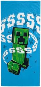 Jay Franco Minecraft Creeper Kids Bath Pool Beach Towel - Super Soft & Absorbent Blue 100% Cotton Towel, Measures 28 x 58