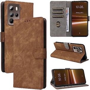 KNOXS Mobile Phone Case for HTC U23 Pro Case with RFID Blocking Stand, TPU Inner Shell with Shockproof Flip Case, PU Wallet Protective Case (Brown)