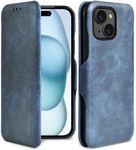 PULOKA for iPhone 15 - Sleek Flip Case - Premium Vegan Leather Phone Cover with Card Slot - Slim, Durable, Privacy Protection - Kickstand Function - Elegant Flip Wallet Cases for Apple - Blue