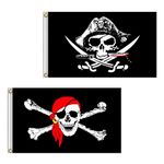 Pirate Flag, 2 PCS 2' x 3'Skull and Cross Knife Crossbones Jolly Roger(Red Scarf) Flag for Outdoor and Pirate Parties (2' x 3', CrossKnife and Red Scarf)