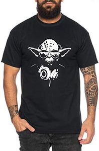 Yoda - Camiseta de Hombre DJ Yoda Jedi Ritter The Empire Turntables Music Rave House Trance Techno Geek, Farbe2:Negro, Größe2:XX-Large