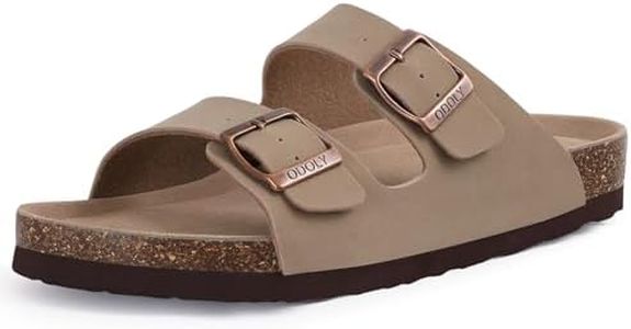 ODOLY Unisex Cork Footbed Slide Sandal, Arch Support Summer Outdoor Sandals with Adjustable Buckle for Women and Men, Taupe, 9 Women/7.5 Men