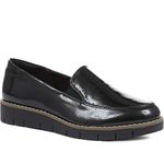 Pavers Women's Patent Loafers in Black with Cushioned Footbed - Low Wedge Heel - Perfect Day to Day Elegance with Lasting Comfort - Size UK 7 / EU 40