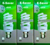 E-Saver - CFL Full Spiral - Energy Saving Light Bulbs - 15w = 80 Watt - (Pack of 3) - 4200k Cool White Light Bulbs - Bayonet Light Bulb (BC- B22- B22d)