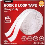 Industrial Strength Hook and Loop Tape Heavy Duty Waterproof, Outdoor Mounting Tape Fasteners with Strong Adhesive(Made of 3M), Holds 20 Lbs, Perfect for Home Office Classroom, 11.5 Ft X 1.2 in White