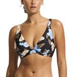 Seafolly Women's Dd Cup Fixed Triangle Bikini Top Swimsuit, Garden Party Black, 10